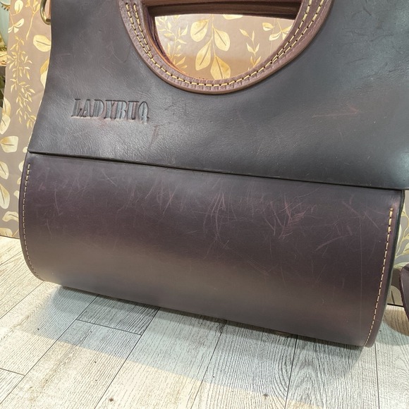 Ladybuq Handmade Poland Leather Oversized Leather Tote Shoulder Bag Plum - Picture 4 of 15